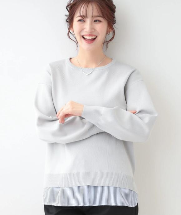 【洗える】一枚で簡単こなれ見え スポンディッシュ 裾レイヤード風ニット