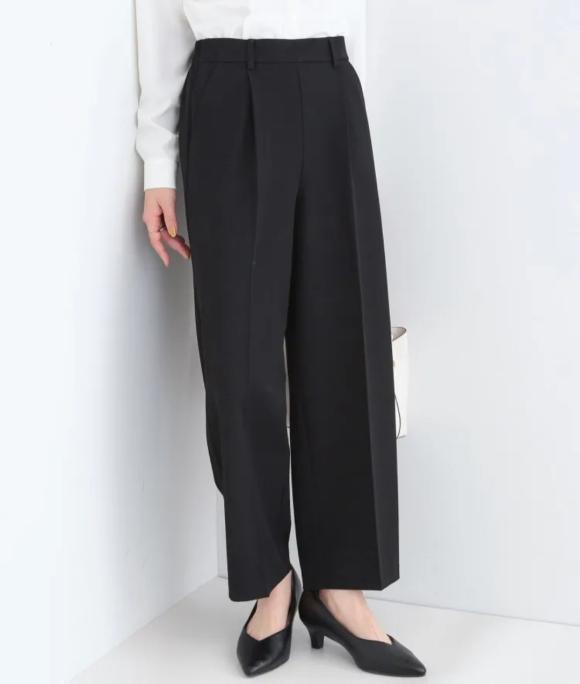 【洗える/S-LL】脚のラインを拾いにくい センタープレス タックワイドパンツ